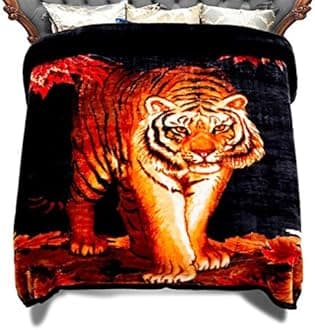 JML Raschel Fleece Blanket King, 10.5 lbs, 87" x 94", 2 Ply Reversible Soft Thick Warm Microfiber Breathable Korean Style Fleece Blanket Heavy for Winter (A&B Animal Printed Tigers)