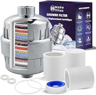 20 Stage Shower Head Filter Reduces Chemicals & Chlorine, Restores pH Balance, Strong Nails, Shimmering Hair & Glowing Skin - Universally Compatible - 4 Pack