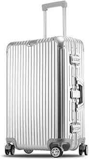 Autograph - Premium Full Aluminium Trolley Bags for Travel, Zipless Cabin 20 inch Suitcase with TSA Lock, Noiseless 360° Rotating 8 Wheels, Compression Pads and Divider (Silver)