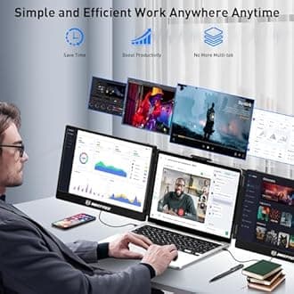 Maxfree S2 Triple Monitor For Laptop, 14'' Laptop Monitor Extender Plug & Play, 1080P Hd Portable Laptop Screen Extender For 13-17'' Laptops, Compatible With Windows/Mac/Surface/Android/Switch - Lcd