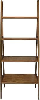 Casual Home 100% Solid Wood 4-Shelf Ladder Bookcase, Standard, 60" H, Warm Brown