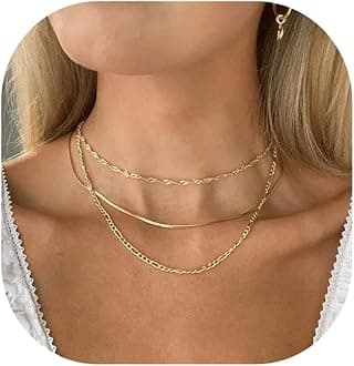 FreekissHerringbone Necklace for Women,Dainty Gold Necklace,14k Gold Plated Snake,Gold Chain Choker Necklaces,Simple Gold Layered Necklaces,Gold Jewelry Gift for Women