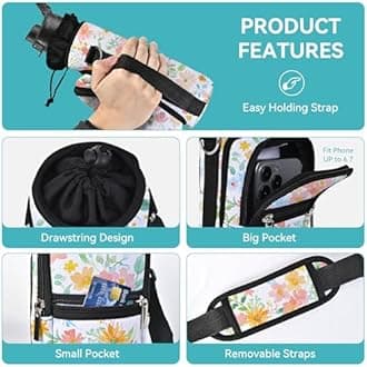 AUPET Water Bottle Sling Bag Sleeve Holder Carrier 25/32/40/64 oz,Insulated Crossbody Water Bottle Case Cover with Strap and Pockets for Men/Women Walking Hiking (Vibrant Spring Floral, 25oz)