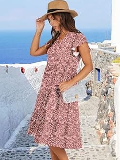 ANRABESS Womens Summer Dress Ruffle Sleeve V Neck Midi Dresses Fashion Casual Fit Flowy Tiered Boho Beach Vacation Sundress