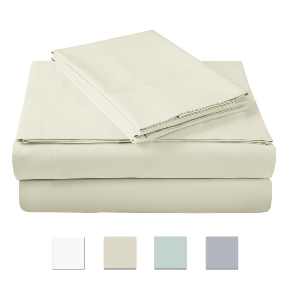 500 Thread Count 100% Cotton Sheet Set, IVORY FULL Sheets, 4-piece Long Staple Cotton BEST-SHEETS for bed, Breathable, Soft & Silky Sateen Weave Fits Mattress upto 18"deep pocket, OEKO-TEX CERTIFIED