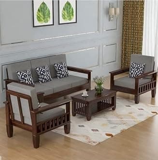 Wooden 5 Seater Sofa Set For Living Room|3+1+1 Seater Sofa For Office&Lounge|Five Seater Sofa Set With Side Magazine And Newspaper Holder,For Home|Rosewood Wood,Walnut Finish