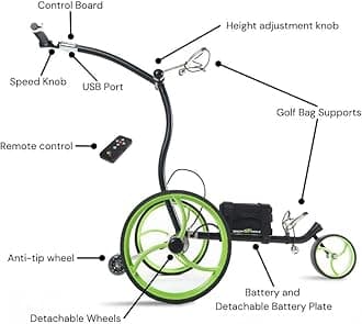 Green Eagle Golf - Terra Electric Golf Push Cart - Ultraslim Stainless Steel Frame - Lithium Battery - Remote Control - 36 Holes - Fully Accessorized