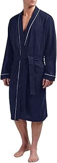 HOLOVE Men's Pure Cotton Bathrobe Lightweight Kimono and Hooded Spa Robes Soft Sleepwear