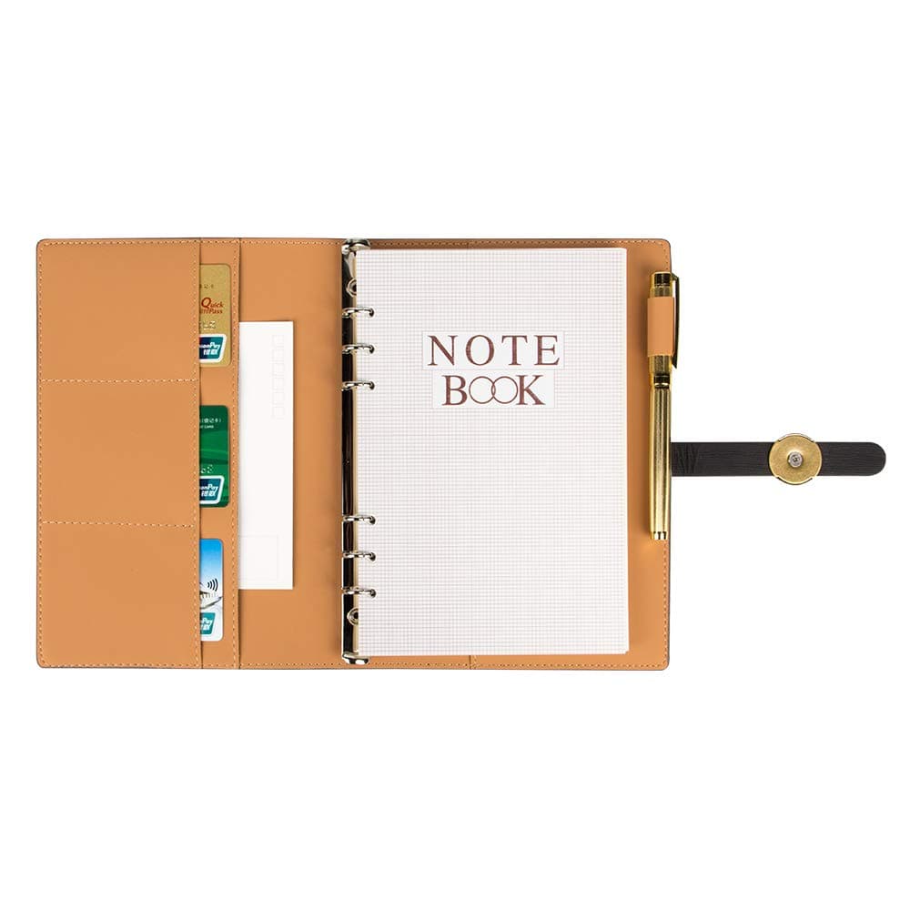 TWBBetter A5 Refillable Planner Binder Inserts 6 Ring Black Journal To Write In For Men Soft Cover PU Leather Writing Journal Lined Pages Loose Leaf Travel Diary With Magnetic Buckle ( Black )