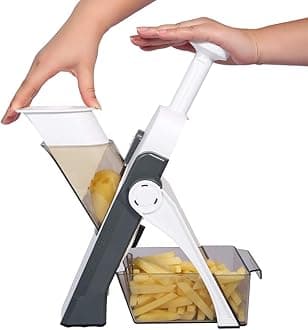 ONCE FOR ALL Adjustable Mandoline Slicer Safe Vegetable Slicer, Food Chopper, Vegetable Cutter, Quick Dicer Fruit French Fry Julienne (Stainless Steel Blade, Gray)