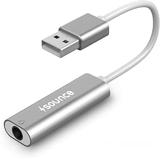 Sounce USB to 3.5mm Female Adapter, USB Headphone Audio Jack External Stereo Sound Cable Cord Splitter for MacBook, Laptop, Linux, PS4, Headset - Grey