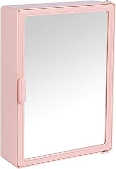 Single Door Bathroom Cabinet with Mirror- 25 x 9.5 x 35 cm Pink, Glossy Finish, Plastic