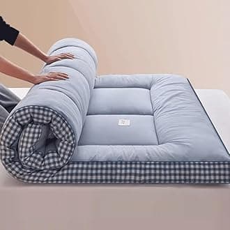 Japanese Floor Futon Mattress, Roll Up King Size Mattress Floor Bed Tatami Foldable Soft Pressure Reducing Breathable Double Futon Mattress Student Dormitory Home Mattress(Blue,150cm*200cm)