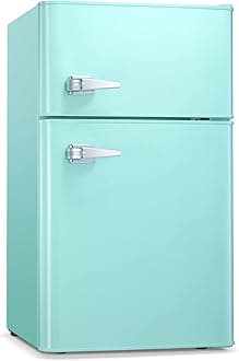 Antarctic Star Compact Mini Refrigerator Separate Freezer, Small Fridge Double 2-Door Adjustable Removable Retro Stainless Steel Shelves Living room/Kitchen/Dorm/Office 3.2 cu ft.Green