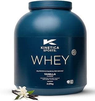 Kinetica Sports Whey Protein Powder - Vanilla, 2.27 Kg, 76 Servings | 23g Protein, 5.5g BCAA Amino Acid & 4.32g Glutamine | Recovery Shake for Optimum Nutrition | WADA & Informed Sport Approved