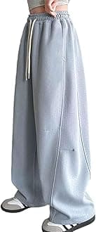 Boys' Open Bottom Fleece-Lined Sweatpants with Pockets High Elastic Waist Baggy Wide Straight Leg Pants 5-15 Years