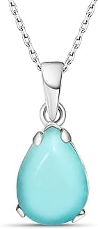 925 Sterling Silver Gemstone Necklace - Gemstone Teardrop Necklace - Birthstone Necklace for Women Silver - Pear Gemstone Pendant - Silver Jewelry for Women - Minimalist Chain Necklace
