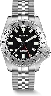 BODERRY Men's Watch Titanium Automatic 200M Waterproof Diver Watch with GMT Automatic Movement and Titanium Bracelet—Admiral