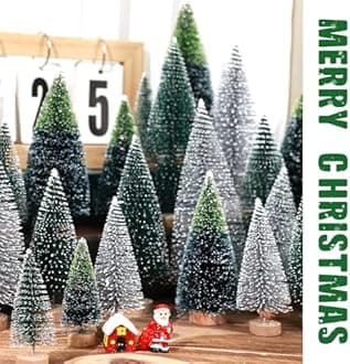 30Pcs Mini Christmas Trees Artificial Christmas Tree Bottle Brush Trees with Wooden Base for Christmas Decor Christmas Party Home Table Craft Decorations(Dark Green+Silver)
