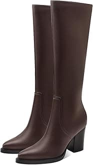 Womens Knee High Boots Retro Chunky Heel Pointed Toe Pull On Classic Knee High Boots for Women Girls Ladies Retro Tall Boot Winter Fall Fashion Boot