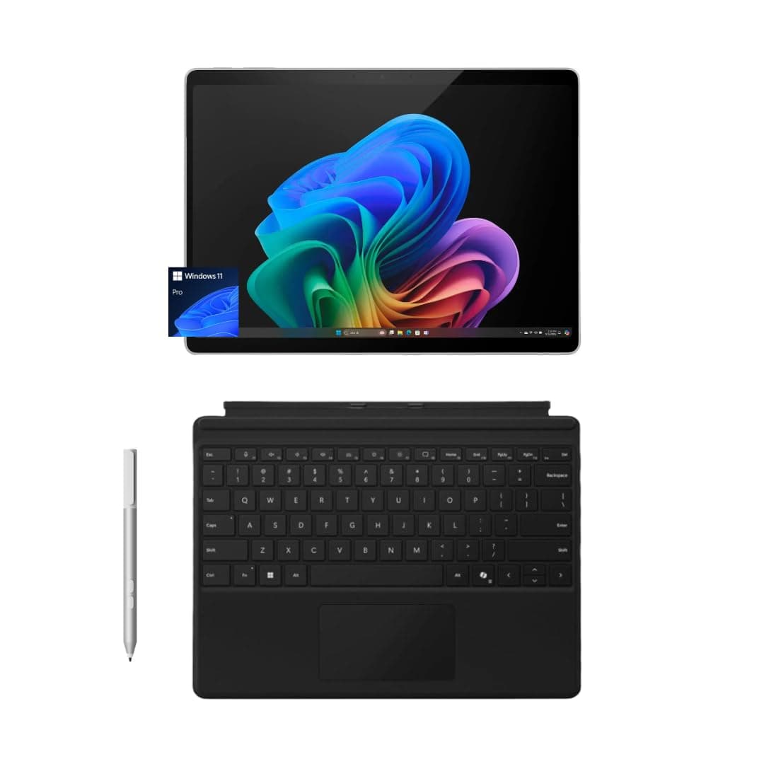 MicrosoftSurface Pro 11 Bundle, 2-in-1 Tablet with Pro Keyboard (No Storage) and Surface Pen, Copilot+ PC, 13" Touchscreen OLED, Snapdragon X Elite, 16GB RAM, 1TB SSD, Windows 11 Pro, Platinum