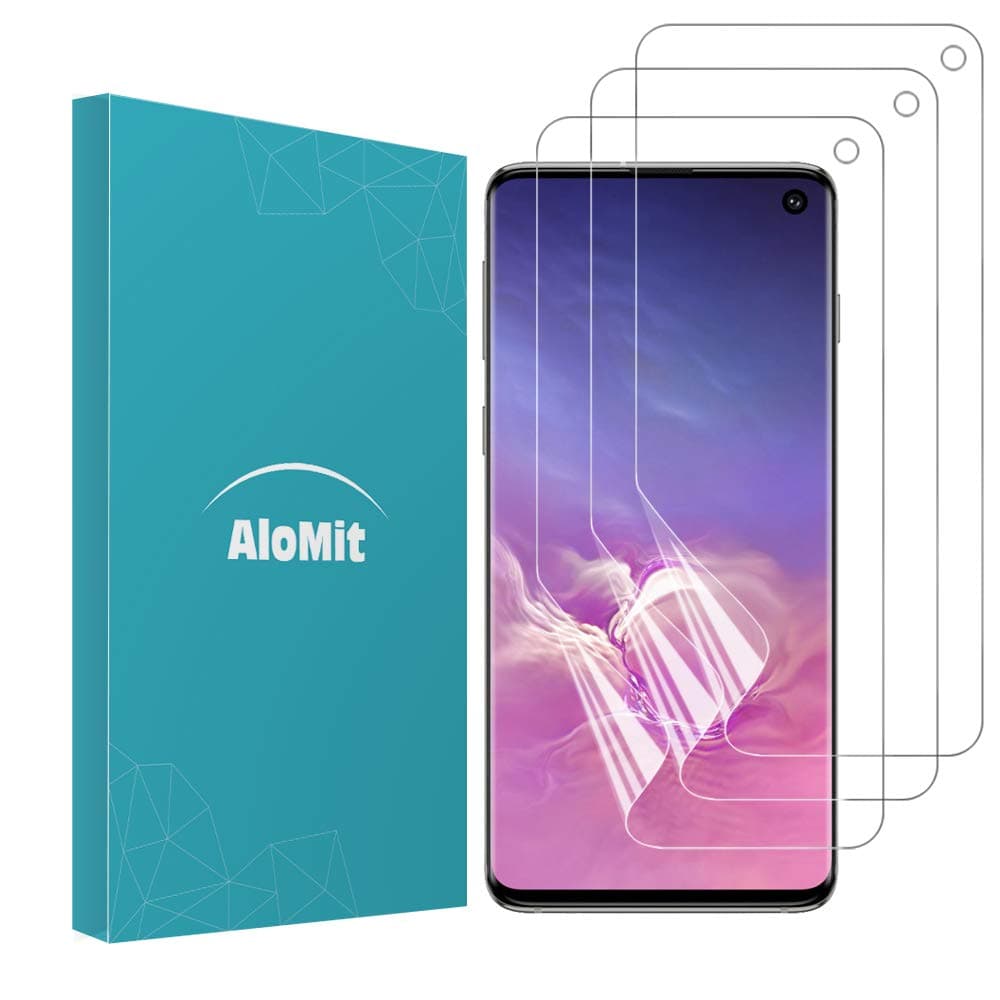 AloMit Samsung Galaxy S10 Screen Protector [3-Pack] [Support Fingerprint Sensor] [NOT for S10+][Case Friendly] [Bubble-Free] [Dry Applied] [NOT GLASS] Plastic for Samsung Galaxy S10