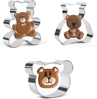 Teddy Bear Cookie Cutter Set - 3 Pieces Bear Face and Teddy Bears Stainless Steel Biscuit Cutters Fondant Cake Decoration for Baking