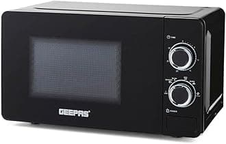 GEEPAS 700W Manual Solo Microwave Oven, 20L| Electric Oven with Auto Defrost Speedy Reheat | 5 Power Levels 2 Rotary Dials 30 Min Timer Easy Clean Standard Size of Dinner Plate | 2 Year Warranty Black