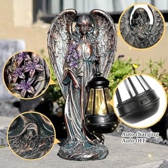 Solar Angel Outdoor Garden Decor Statues – 13.2 inches Solar Outdoor Sculptures for Outside Yard Art Patio Balcony Front Lawn Ornaments Gifts for Mom Grandma Women（Bronze）