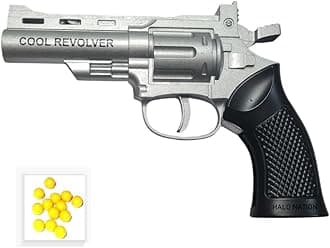 HALO NATION® Mini Revolver Metal Gun Toy with 100 BB Bullets Gun Toy for Boys Diecast Foldable Pistol Display Collection - Silver Black