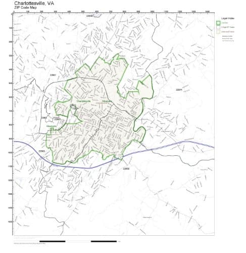ZIP Code Wall Map of Charlottesville, VA ZIP Code Map Laminated