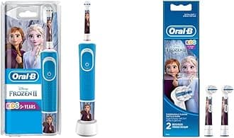 Oral-B Kids Electric Rechargeable Toothbrush Featuring Frozen Characters &Oral-B Kids Electric Rechargeable Toothbrush Heads Replacement Refills Featuring Disney Frozen Characters(Pack of 2)Multicolor