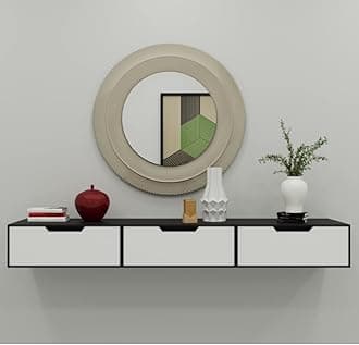 vudy Exclusively Launched Engineered Wood Wall Shelf with Drawer for Living RoomStorage & Home Decorative Items with 3 Drawers Wall Mounted Cabinet Style Decorative Shelves Pack of 1 (Black & White)