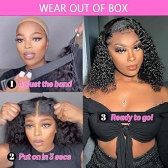 Wear and Go Glueless Wigs Human Hair Pre Plucked Pre Cut Deep Wave Curly Bob Wig Human Hair Lace Front Wigs for Black Women 4x4 Lace Closure Human Hair Bob Wigs Glueless 12 Inch