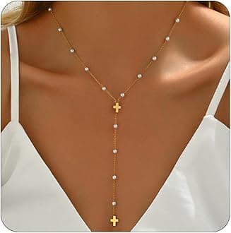 Drop Y-Shaped Necklace for Women, 18K Gold Plated Simple Lariat Necklace Minimalist Everyday Jewelry