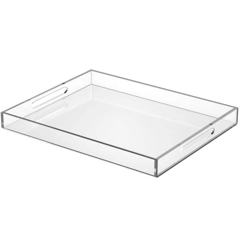 Acrylic Serving Tray 16x20 Inches -Spill Proof- Clear Decorative Tray Organiser for Ottoman Coffee Table Countertop with Handles