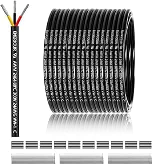 24 Gauge 3 Conductor Electrical Wire 150FT, UL 2464 24 AWG 3 Wire Cable Tinned Copper PVC Stranded 24/3 Core for LED Lighting, Outdoor Low Voltage Extension Cable, Automotive etc.