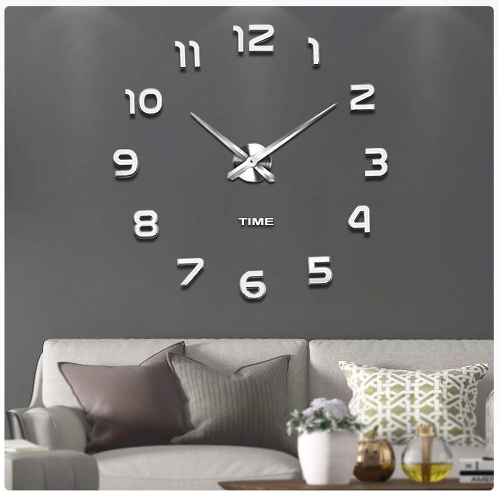 VANGOLD Frameless DIY Wall Clock 3D Mirror Wall Clock Large Mute Wall Stickers for Living Room Bedroom Home Decorations
