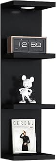 LitaEther Versatile 4 Tier Wall Shelf Unit,Black Lack Wall Shelf,Display Floating Shelf with LED Remote Control Light