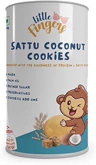 Little Fingers Healthy Nutritious Cookies With No Refined Sugar And Preservatives For Kids - 150 Grams (Sattu Coconut Cookies, Pack Of 1)