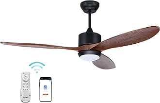 – Ovlaim 60 Inch Smart Ceiling Fan with Lights, Quiet DC Motor 3 Blade Propeller Large Walnut Wood Ceiling Fans with Remote and App Controls, for Living Room, Bedroom