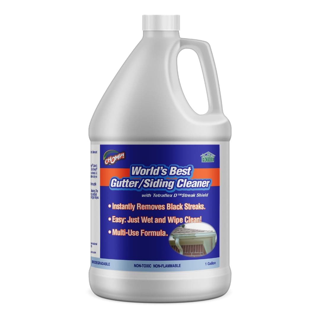 CHOMP! World’s Best Gutter Cleaner: Ultimate Gutter Cleaning Solution for All Types of Rain Gutters, Siding and Metal Trim - Instantly Clean Black Streaks, Filth, Dirt and More - 1 Gallon