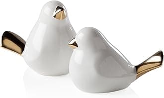 Torre & Tagus Finch Tipped Bird Figurines Set for Modern Home Decor Living Room, Bedroom, Office Desk Bathroom and Bookshelf Mantle, One Size, White Gold