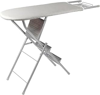 Peng Essentials Multicomfort Ironing Board with Ladder for Clothes| Foldable & Height Adjustable Ironing Board Table with Ladder and Iron Holder, Size- 122x33 cm, (Silver)