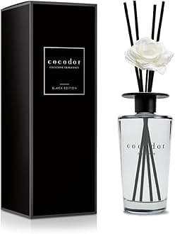 Cocod'or White Flower Reed Diffuser/April Breeze / 1 Pack/Home & Office Decor Aromatherapy Diffuser Oil Gift Set/Large Size, Large Capacity, Big Size Diffuser, Black Edition/16.9Ounce(500 ml)