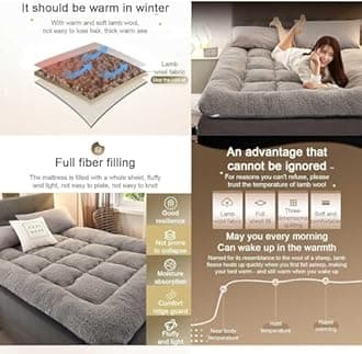 Japanese Futon Mattress, Extra Thick Fluffy Floor Futon Mattress, Super Soft Shaggy Roll Up Sleeping Pads, Portable Sleeping Mat, Sofa Mattress, Guest Bed