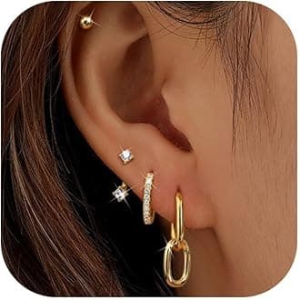 Small 14K Gold Filled Hoop Earrings Sets for Multiple Piercing Dainty Cartilage Earring Hypoallergenic Dangle Huggie Earrings for Women Flat Back Stud Earring 20G