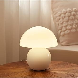 Dawnwake Mushroom Lamp Table Lamp for Bedroom,Desk Bedside Small Lamps for Living Room Night Stands,Mushroom Decor Cute Mini Modern Mid Century Lamps,Unique Aesthetic Home Living Room Decor(White)