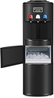 ICEPURE 3 in 1 Water Cooler Dispenser with Built-in Ice Maker, Hot Cold Room Temp Water and Bullet Ice, Top Loading 2, 3 or 5 Gallon, 26.5 Lbs per 24H Ice Maker, Child Safety Lock, Black