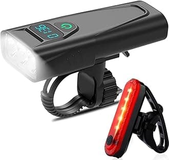 SUYA Bicycle Lights Set USB Rechargeable,5200mAh,2400 Lumens Super Bright Bicycle Front Headlight and Back Taillight,3 Light Modes,IPX5 Waterproof,LED Clock Display Bike Light for All Bicycles …